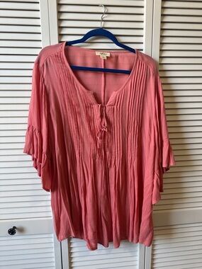 Style & Co. Coral Pink Pleated Peasant Tunic with Tie